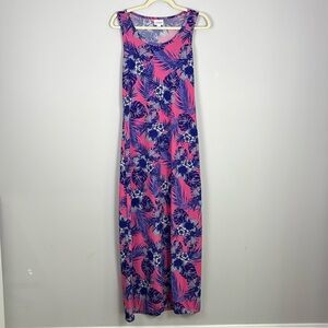 Lularoe Dani Maxi Dress Small Pink Purple Tropical Palm Floral Tank Dress S